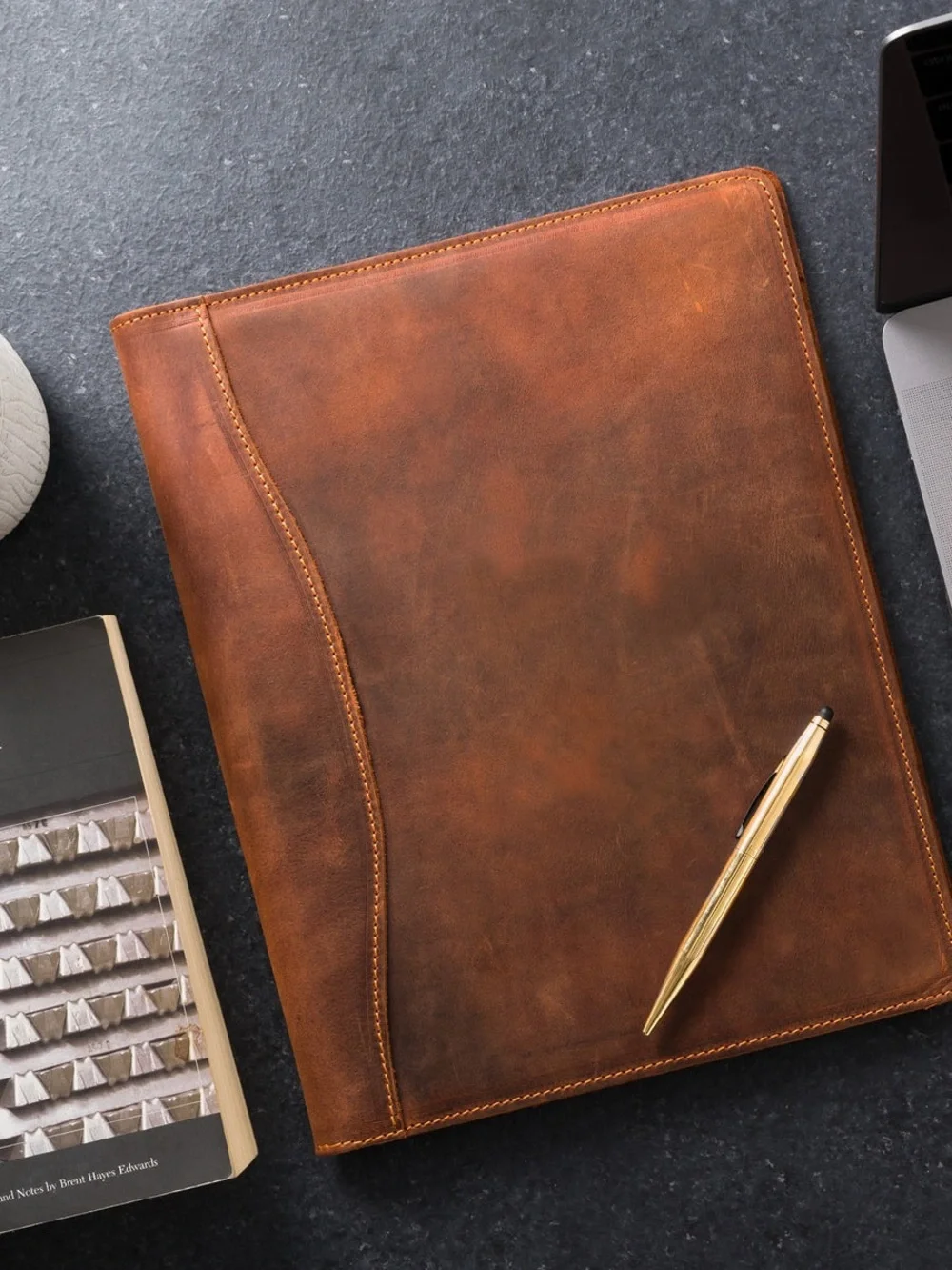 Atelier Pegai Cognac Full Grain Leather A4 Portfolio Padfolio
